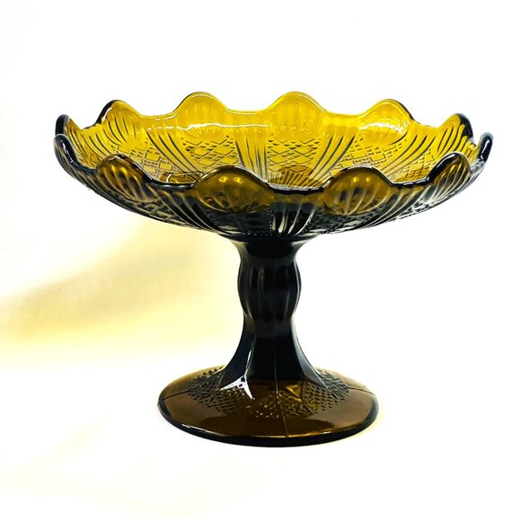 Vintage Amber Centerpiece Compote Early 20th Century Large European Candy Dish - Picture 5 of 11